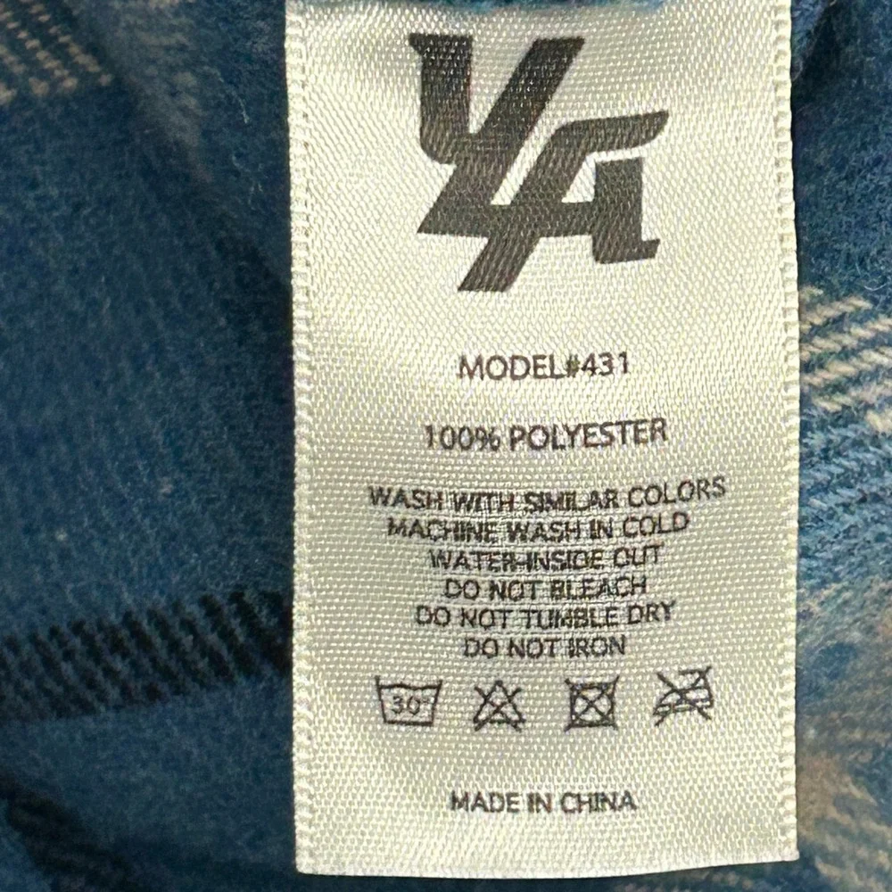 YoungLA Flannel Shirt Jacket Mens Large Blue Plaid Hooded Shacket Streatwear